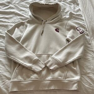 Carhartt Cream Hoodie with Purple Logo